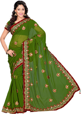 

Desi Butik Embroidered Fashion Art Silk Saree(Green)