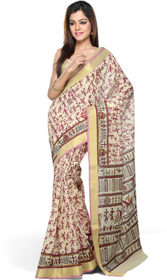 Ishin Printed Fashion Cotton Saree(Orange)