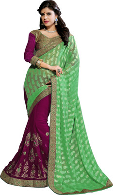 

Khoobee Self Design, Embroidered, Embellished Fashion Georgette, Jacquard Saree(Light Green, Purple, Beige), Beige;light green;purple