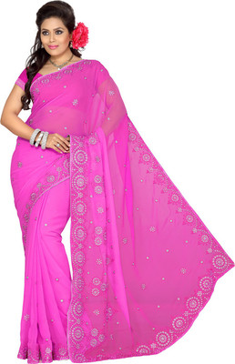

Ishin Embroidered Fashion Chiffon Saree(Pink)