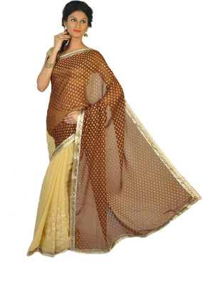

Abacus Embroidered Bollywood Handloom Georgette Saree(Brown, Gold), Brown;cream;golden