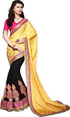 

Khushali Self Design, Embroidered, Embellished Fashion Georgette, Jacquard Saree(Yellow, Black, Pink, Black;pink;yellow