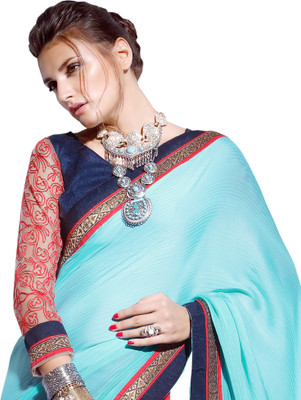 

Jiya Self Design, Embroidered, Embellished Fashion Georgette, Crepe, Silk Saree(Light Blue, Pink, Red)