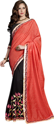

Khushali Self Design, Embellished, Embroidered Fashion Jacquard, Chiffon Saree(Red, Black), Black;red