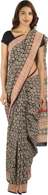

Khatri Creations Printed Daily Wear Handloom Cotton Saree(Black)