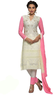 

Shreeji Fashion Chiffon Embroidered Salwar Suit Dupatta Material(Un-stitched), Pink