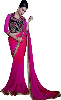 

Parisha Embroidered Fashion Georgette Saree(Pink), 5nzt12067