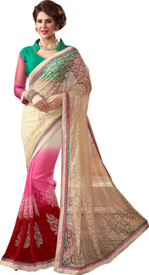 

Khoobee Self Design, Embroidered, Embellished Fashion Georgette, Jacquard Saree(Beige, Green, Pink, Multicolor