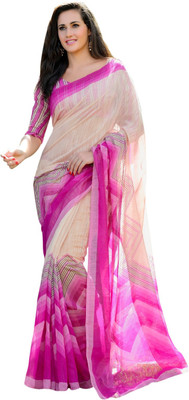 Lovelylook Printed Fashion Polycotton Saree(Multicolor), Pink & beige