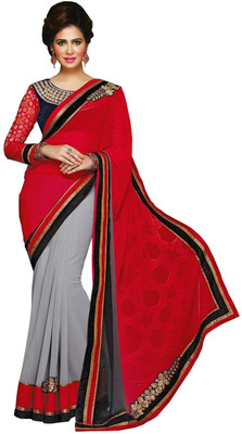 

Lovelylook Embroidered Daily Wear Georgette Saree(Red, Grey)