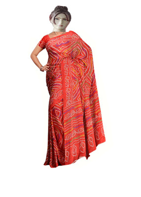 69 OFF on RAJASTHANI BANDEJ Printed Bandhej Poly Crepe Saree Red