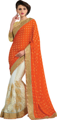 

M.S.Retail Embroidered Fashion Crepe, Net Saree(Orange, White)