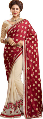 

Lovelylook Embroidered Fashion Georgette Saree(Multicolor), Off white;red