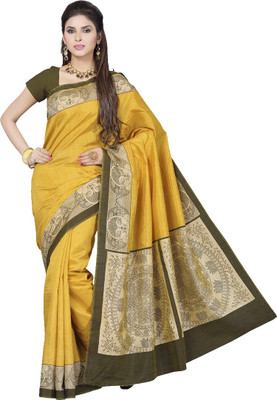 

Rani Saahiba Printed Fashion Art Silk Saree(Yellow