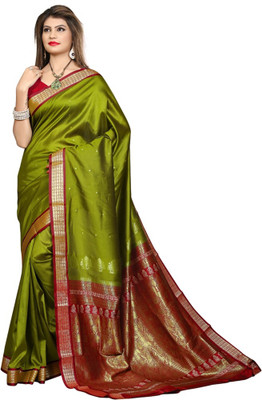 

Shobha Sarees Self Design Bomkai Poly Silk Saree(Dark Green), Mehandi