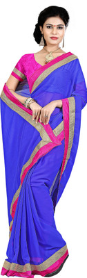 

Indian Wear Online Plain Fashion Chiffon Saree(Blue)
