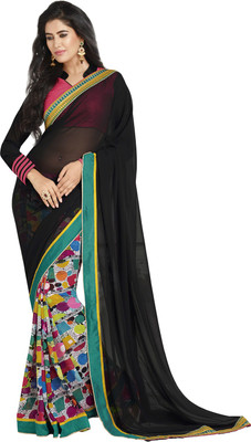 

Manthan Printed Daily Wear Georgette Saree(Black, Multicolor), Black & multi