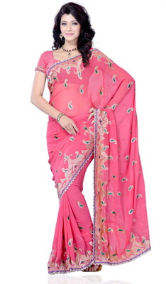 

JTInternational Self Design Fashion Chiffon Saree(Pink)