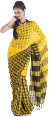 

Hawai Self Design Tant Cotton Saree(Yellow, Black), Black;yellow