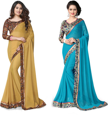 

Indianbeauty Self Design, Solid Fashion Chiffon Saree(Pack of 2, Light Blue, Beige), Chikku;sky blue