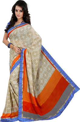

Jiya Self Design, Printed Fashion Georgette Saree(Beige, White, Orange), Beige;orange;white