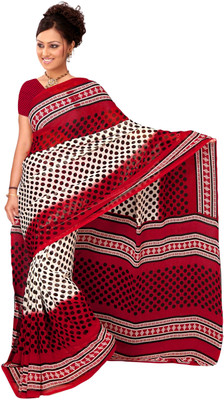 

Vardan Prints Printed Bollywood Georgette Saree(White, Red), Red;white