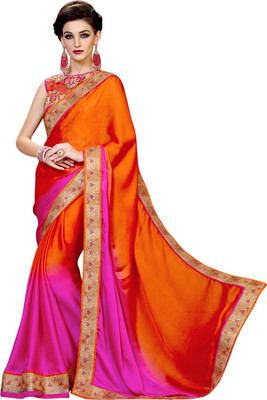 

Brijraj Embroidered Fashion Satin, Chiffon Saree(Orange, Pink)