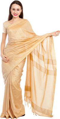 

Elite Handicrafts Striped Bhagalpuri Handloom Silk Cotton Blend Saree(Beige)