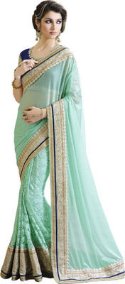 

Saara Self Design Fashion Lycra Saree(Green), Aqua blue
