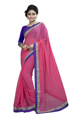 

Aai Shree Khodiyar Art Solid Bollywood Chiffon Saree(Pink)