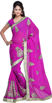 

Desi Butik Embroidered Fashion Art Silk Saree(Purple)