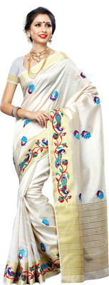 

Mimosa Printed Kanjivaram Tussar Silk Saree(White), Half white