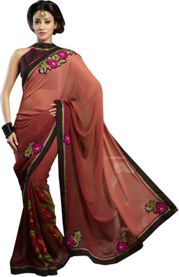 

Manthan Printed Daily Wear Georgette Saree(Pink, Brown), Peach & brown