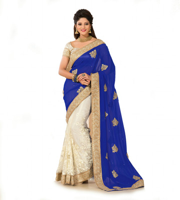 

Aarti Apparels Embroidered Bollywood Georgette Saree(Blue, White)