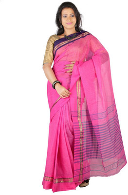 

Hawai Striped Daily Wear Cotton Saree(Pink, Blue)