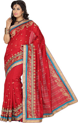 

Ishin Embroidered Fashion Art Silk Saree(Red)