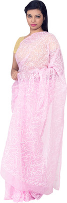 

Knool Self Design Lucknow Chikankari Georgette Saree(Pink), Baby pink
