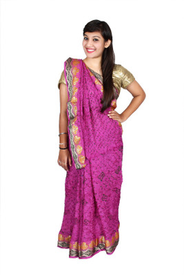 KAJCI Woven Bandhani Handloom Silk Saree(Purple)
