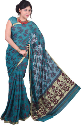 

Mimosa Woven Kanjivaram Handloom Cotton Saree(Blue)