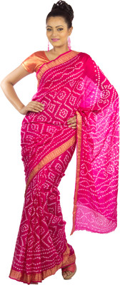 

Jaipur Kurti Printed Bandhani Art Silk Saree(Pink), Fuschia