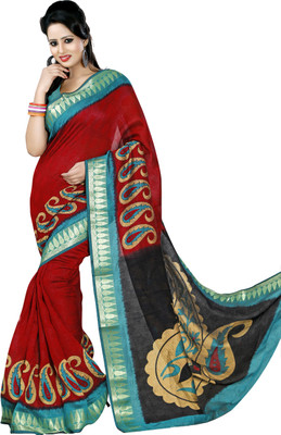 

Multi Retail Printed Bhagalpuri Printed Silk Saree(Red, Blue)