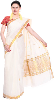 

Darps Self Design Balarampuram Cotton Saree(Multicolor), Cream