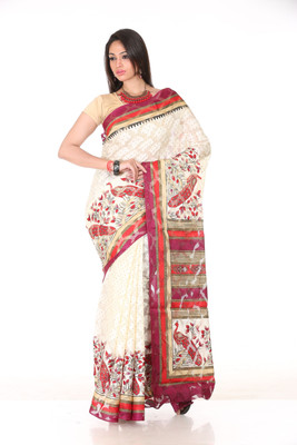 

Kanheyas Animal Print Fashion Handloom Net Saree(Beige), Beige wine