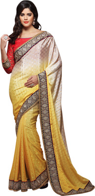 

Parisha Embroidered Fashion Georgette, Jacquard Saree(Beige, Yellow)