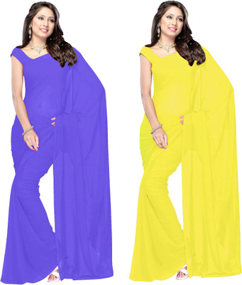 

Manthan Solid Daily Wear Georgette Saree(Pack of 2, Purple, Yellow)