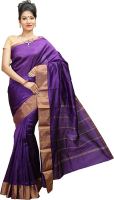 JISB Solid Kanjivaram Art Silk Saree(Purple) available at flipkart for Rs.399