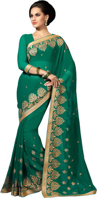 Manthan Embroidered Daily Wear Chiffon Saree(Green)