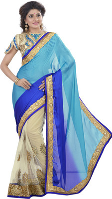 

Saara Embroidered Fashion Silk Saree(Blue, Yellow), Sky blue and cream