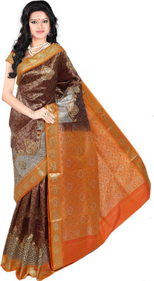 Roopkala Silks Embellished Dharmavaram Brocade Saree(Brown)