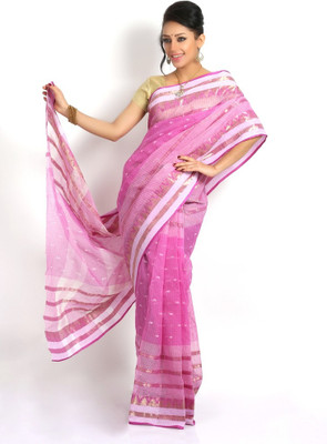 

Purabi Woven Tant Handloom Cotton Saree(Purple), Pink;purple